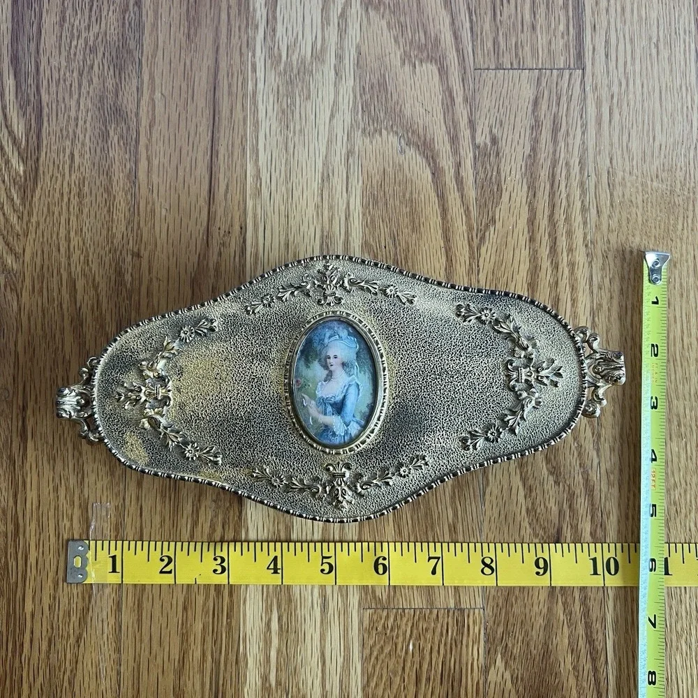 Apollo Studios Antique 24k Gold‎ Amber Glass Vanity Compact Powder Box